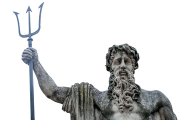 Close up of the mighty god of the sea and oceans Neptune (Poseidon) The ancient statue.