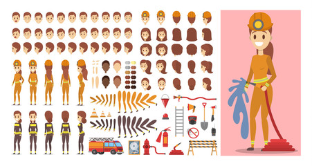 Firefighter character in uniform set for animation.