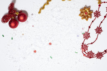 on white background place for inscription around christmas decoration snow