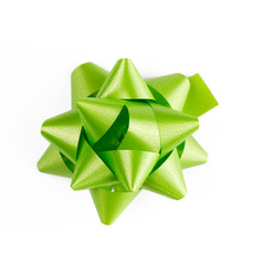 green gift bow on a white background isolated