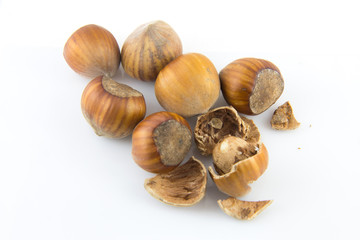 a pile of hazelnuts on white background not isolated