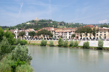 Castel San Pietro view from historic part of Verona city over Adige river