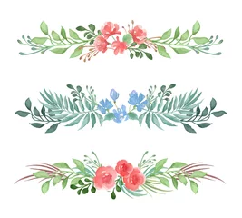 Tuinposter Vector set of decorative floral romantic borders for card or invitation in watercolor style on white background © Kateina