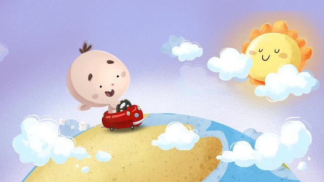 Bebé concuciendo un coche alrededor del mundo