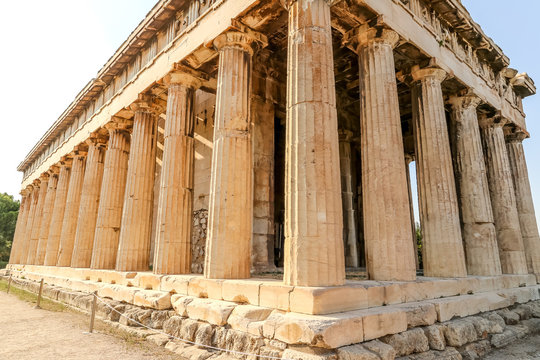 Facade of ancient temple of Hephaestus, Hephaestion, Theseion (415 BC), Ancient Agora, Athens, Greece