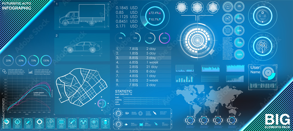 Poster modern auto infographic vector template with statistics graphs and car parts and accessories. diagra
