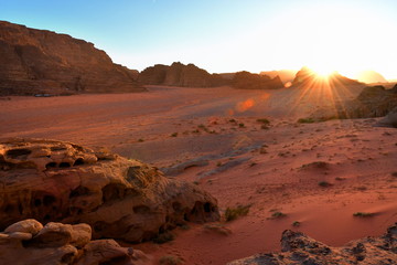 Sunset in desert Wadi Rum