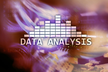 Big Data analysis text on server room background. Internet and modern technology concept.