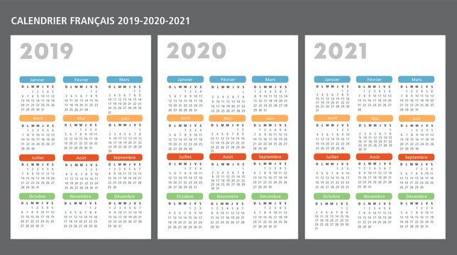 French calendar 2019-2020-2021 vector template