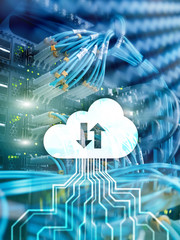 CLoud server and computing, data storage and processing. Internet and technology concept.