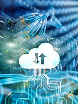 CLoud server and computing, data storage and processing. Internet and technology concept.