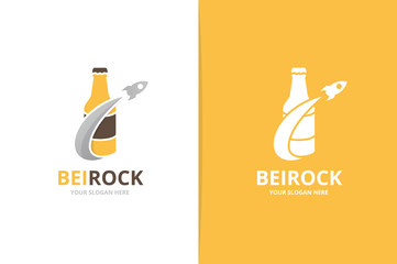 Vector bottle and rocket logo combination. Beer and airplane symbol or icon. Unique alcohol and flight logotype design template.