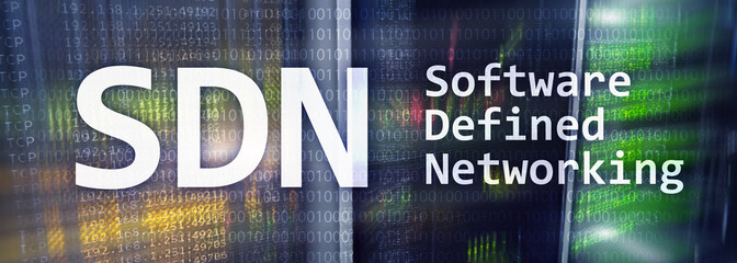 Obraz premium SDN, Software defined networking concept on modern server room background.