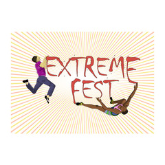 Obraz premium Concept for Extreme Climbing Festival, with the image of rock climbers. Vector illustration