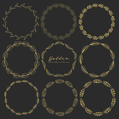 Set of golden floral round frames for decoration, Decorative round frames. Vector illustration.