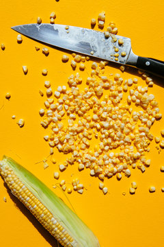 Shaved corn on yellow background