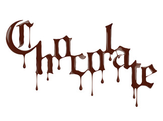 Word Chocolate written with liquid chocolate in a gothic style