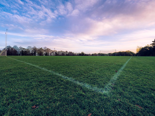 wide angle shot the cornor of football filed on morning time
