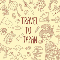 Japan doodle line  icons vector set