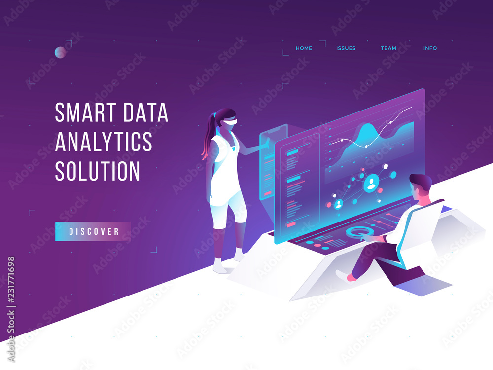 Poster people interacting with charts and analysing statistics. vurtual augmented reality. customer trackin