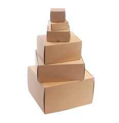 Brown cardboard boxes isolated on white background