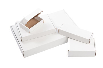 White cardboard boxes isolated on white background