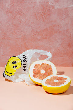 Plastic bag and pomelo