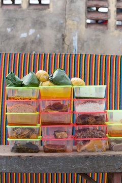 Numerous containers filled with food