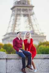 Romantic couple in love near the Eiffel tower