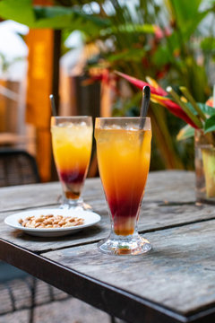 Drinks with a snack on a table