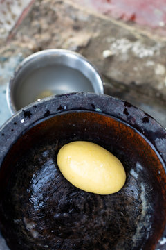 Dough in a mortar waiting to be used for a meal