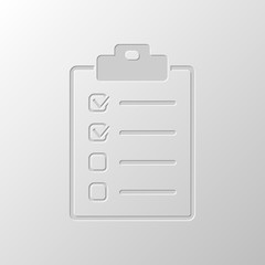 Checklist icon. Paper design. Cutted symbol. Pitted style