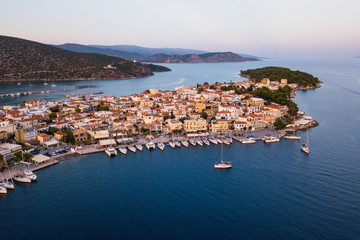 Aerial view of Ermioni sea marina, Aegean sea, Greece. - obrazy, fototapety, plakaty