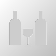 glass and bottles icon. Paper design. Cutted symbol. Pitted styl