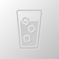 glass of water with ice cubes icon. Paper design. Cutted symbol.