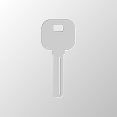 key icon. Paper design. Cutted symbol. Pitted style