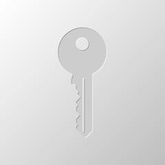 key icon. Paper design. Cutted symbol. Pitted style