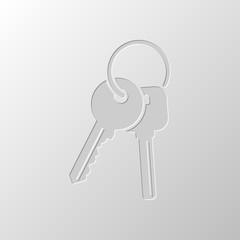 keys on the ring icon. Paper design. Cutted symbol. Pitted style