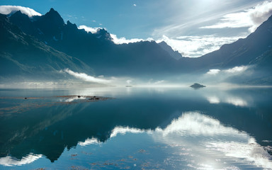 The reflection of mountains in the morning light