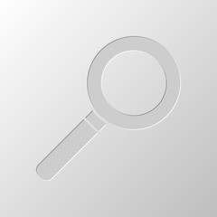 magnifying glass icon. Paper design. Cutted symbol. Pitted style