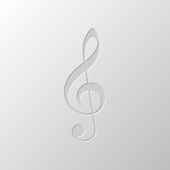 Obraz premium Simple icon of treble key. Paper design. Cutted symbol. Pitted s
