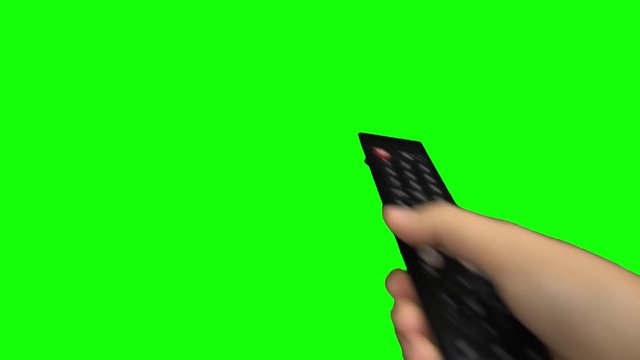 Black remote control television changing one channel . Green screen