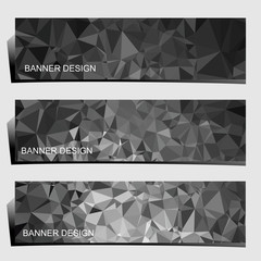Obraz premium Set of three modern banners with polygonal background. Vector illustration composed of triangles of grey and black colors.