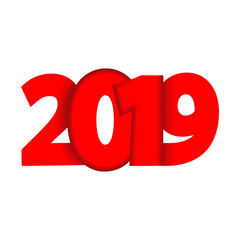 Inscription 2019 for new year composition red color. Text vector design