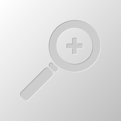 Zoom In icon. Paper design. Cutted symbol. Pitted style