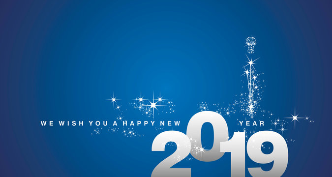We wish you a Happy New Year 2019 silver blue greeting card