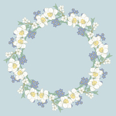 Floral round pattern on blue background. Vector illustration