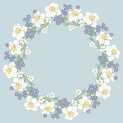 Floral round pattern on blue background. Vector illustration