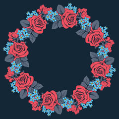 Floral round pattern on black background. Vector illustration