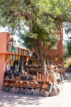 A marketplace with dishes and ceramics